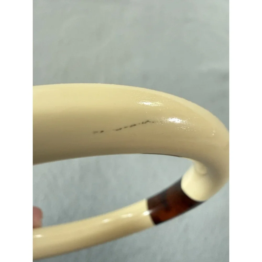 VTG Bakelite Inlay Tortoise Marbled Swirl Accent Cream Bangle Bracelet Chunky